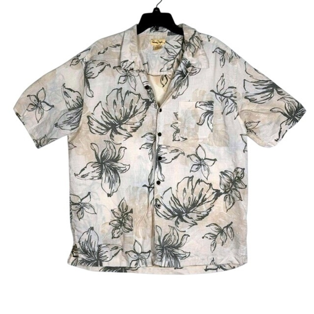 Panama Jack Mens XL Floral Sketch Ramie Cotton Short Sleeve Button Down Shirt - Picture 1 of 6